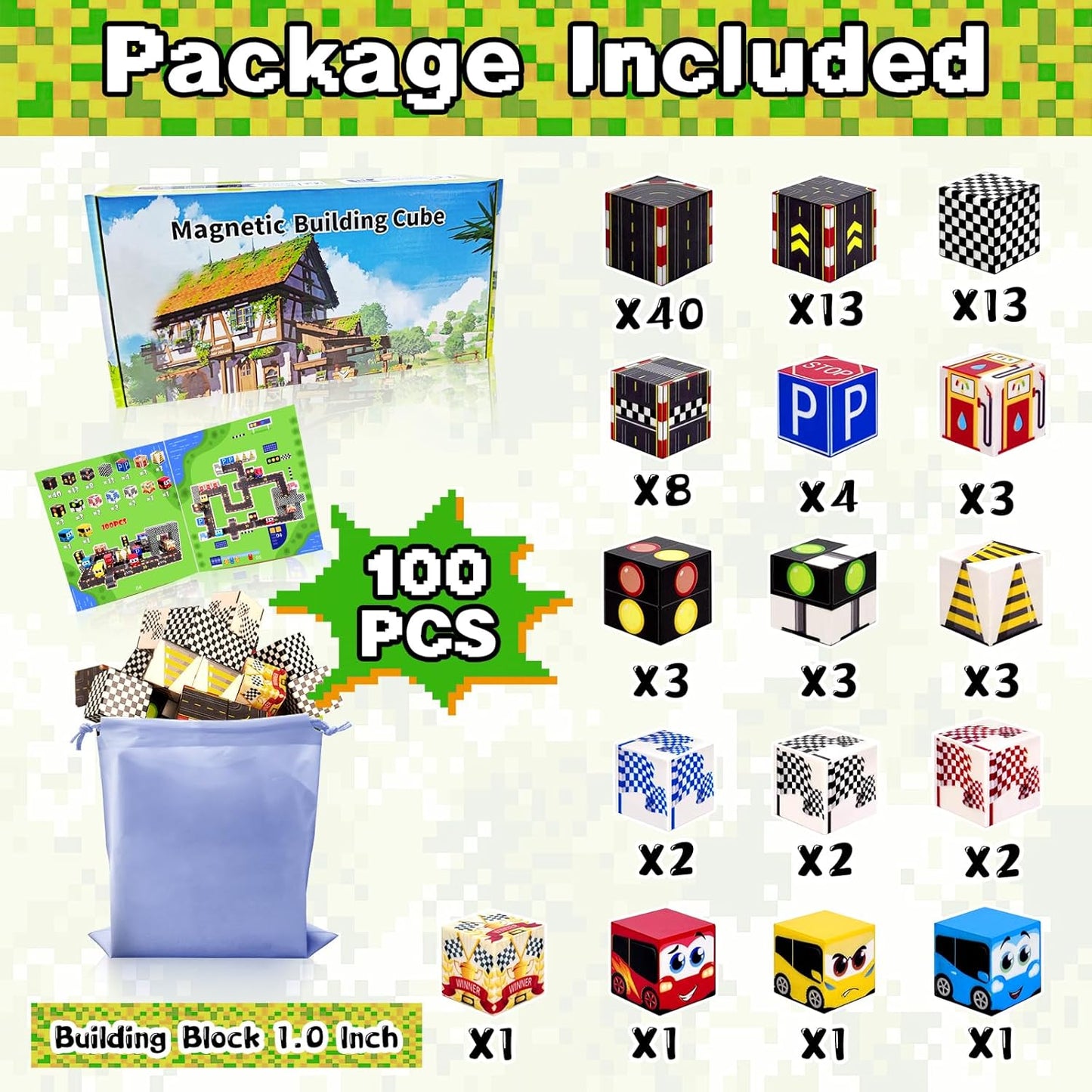 100PCS Magnetic Building Blocks for Kids: 1" Magnetic Blocks for Kids Ages 4-8 8-12, Magnet Cubes Sensory STEM Stacking Toys for Boys & Girls,Christmas Birthday Gifts for Toddler Ages 3+