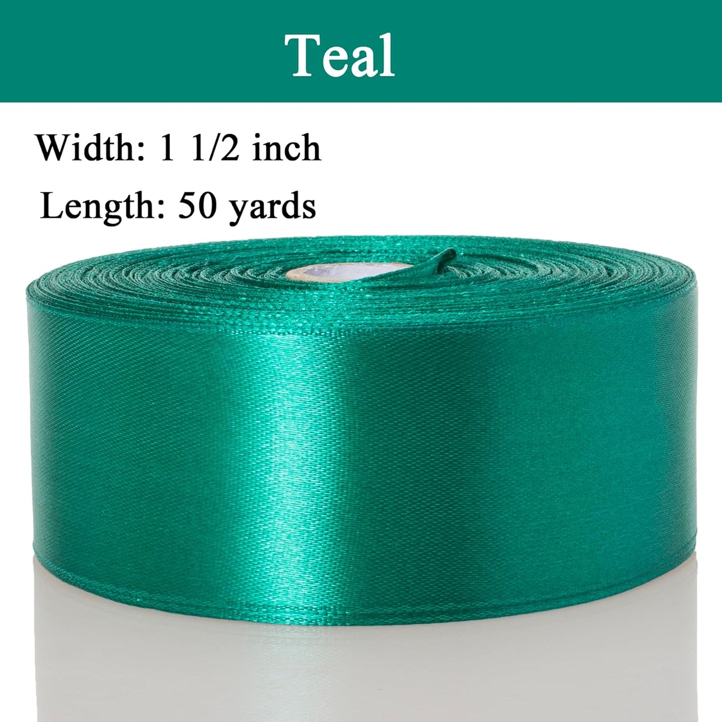 1 1/2 Inch Teal Solid Satin Ribbon, 50 Yards Craft Fabric Ribbon for Gift Wrapping Floral Bouquets Wedding Party Decoration