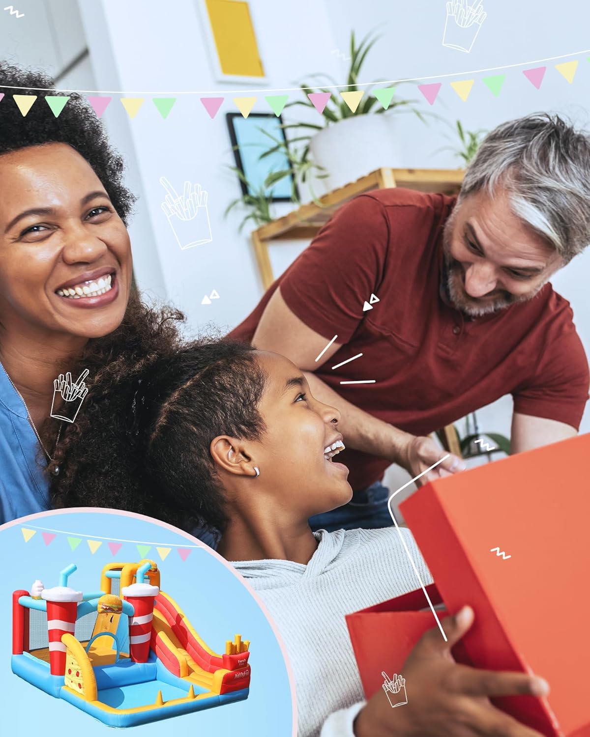 Inflatable Bounce House with Water Slide for Kids 3-12 | 12ft x 10ft Bouncy House for Toddler Backyard - Indoor & Yard Use - Includes Blower & Repair Kit