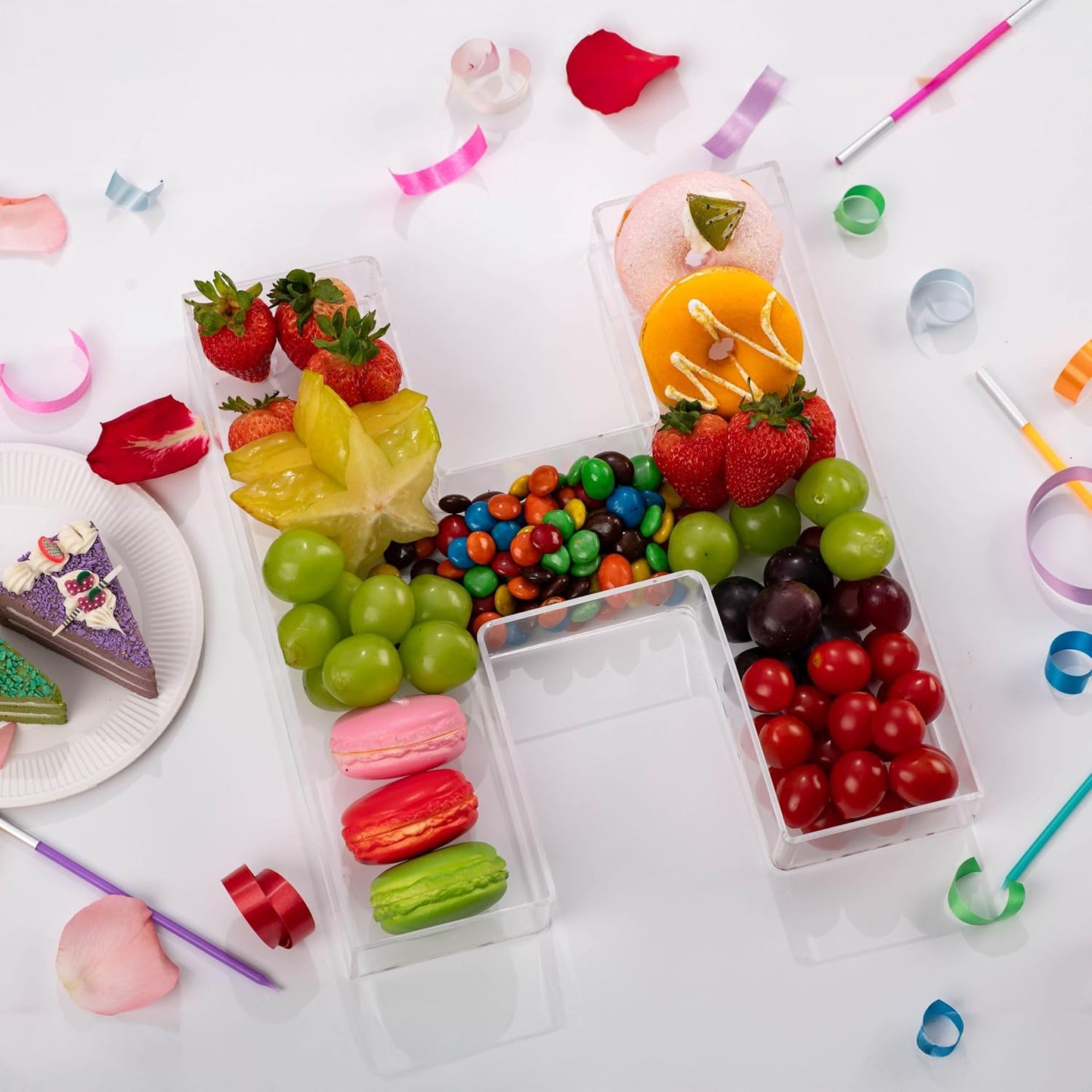 11" Clear Acrylic Letter & Number Charcuterie Tray-Reusable Fillable Alphabet Box for Displaying Candy,Cake,Snacks– Party Dessert Serving Plate for Birthday, Wedding Anniversaries, Baby Shower (H)