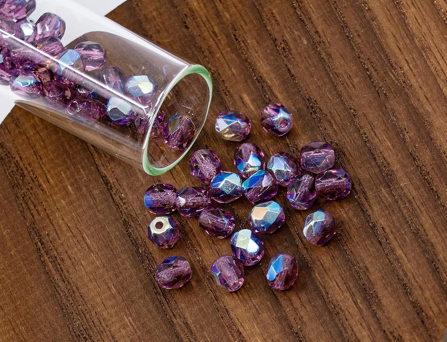 100pcs of Faceted Fire Polished Pressed Czech Glass Beads 4mm (0.16in), Amethyst AB Violet Purple 20060-28701 BCV