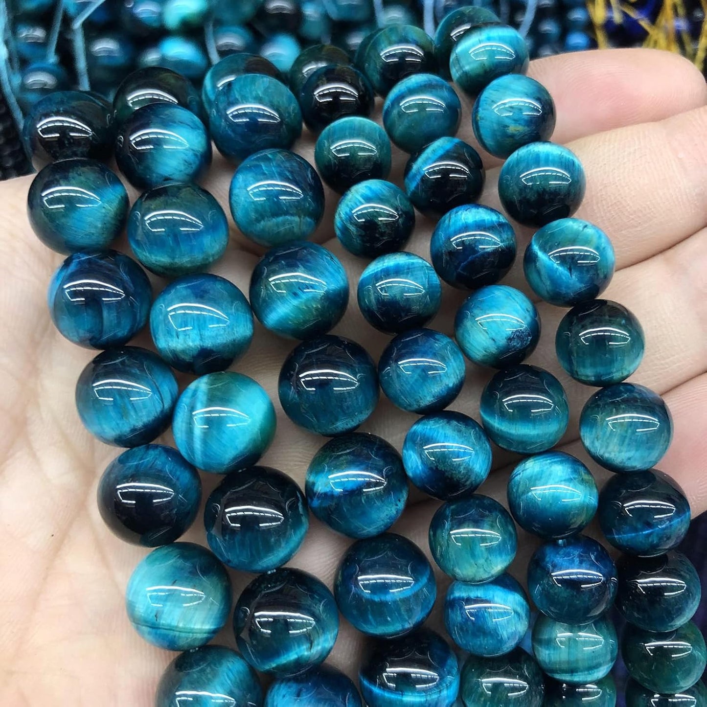 10mm 38pcs Blue Tiger Eye Gemstone Loose Beads Natural Round Stone Beads for Jewelry Making DIY Bracelet Necklace Earrings 1 Strand 15" (Blue Tiger Eye, 10mm)