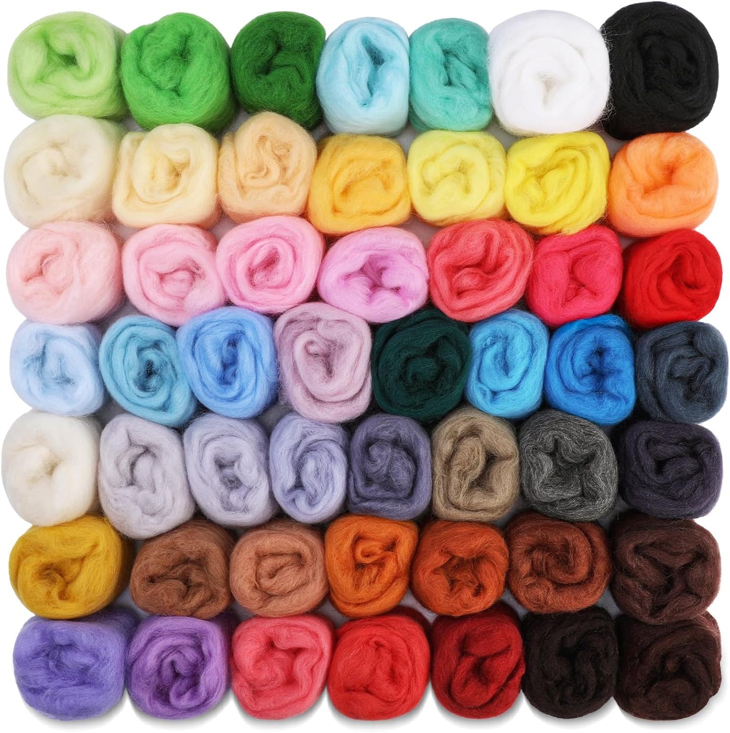 IMZAY 50 Colors Needle Felting Wool, 5g/Pack Wool Roving Yarn, 9.2 Oz Fiber Wool Roving for DIY Hand Spinning, Felting Crafts, Needle Felt Roving DIY Craft, Black/White 10g Each