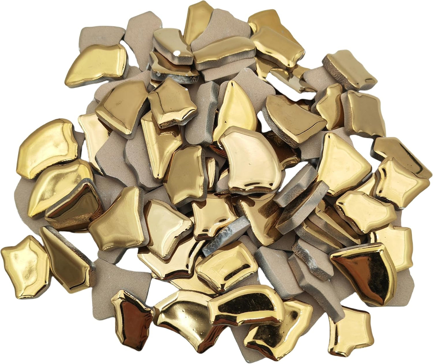 0.78"-1.57" Irregular Ceramics Mosaic Tiles,1.1LB Mosaic Pieces Stones for Home Decoration DIY Craft Plates Flowerpots Vases Cups Mosaic Making Supplies (Gold)