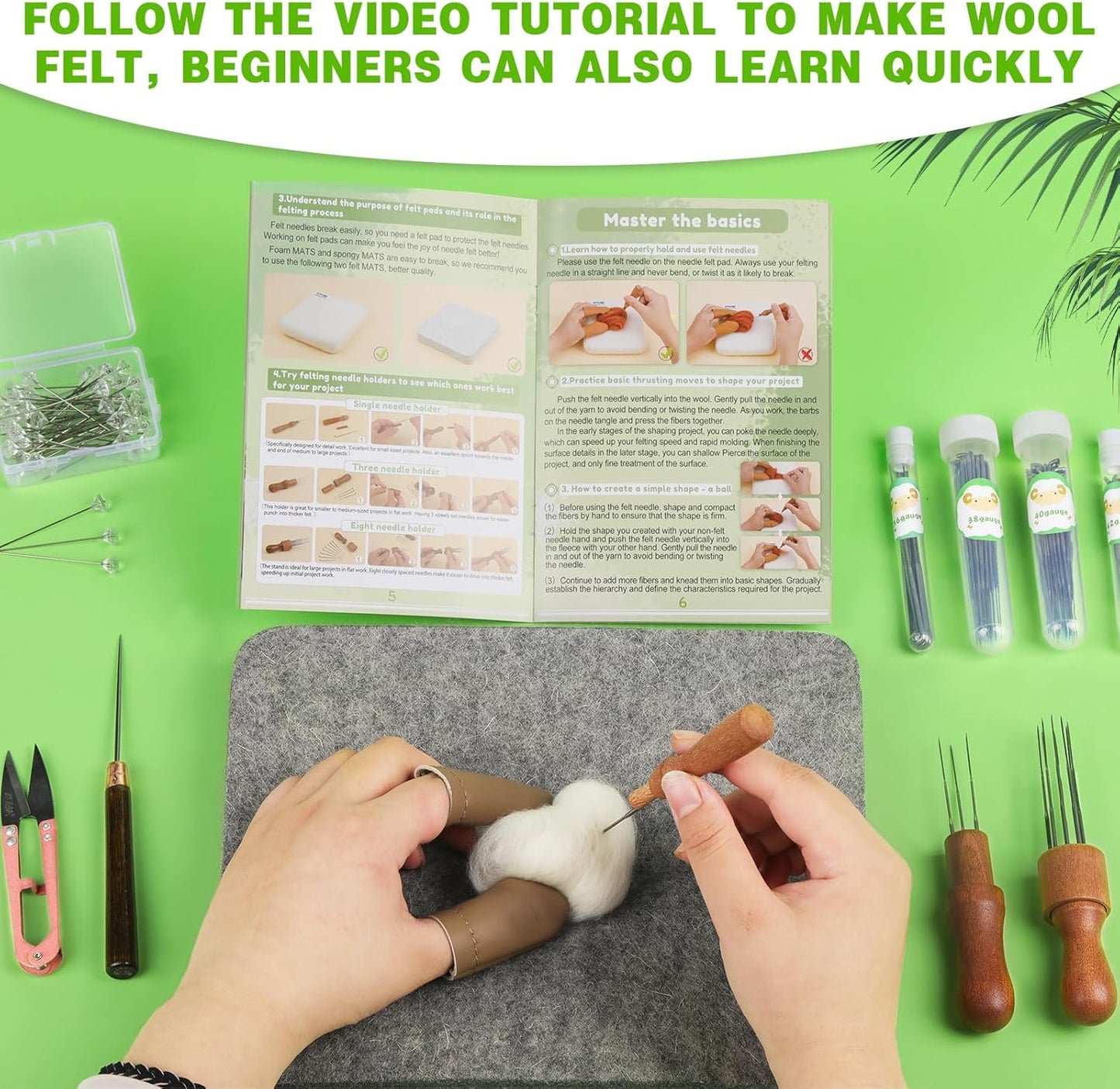 IMZAY Needles Felting Tools, 8"x10" Felting Pad, Large Needle Felting Mat, 90 Pcs Felting Needles, Felting Supplies with Wood Handles & Wool Needles for DIY Crafts