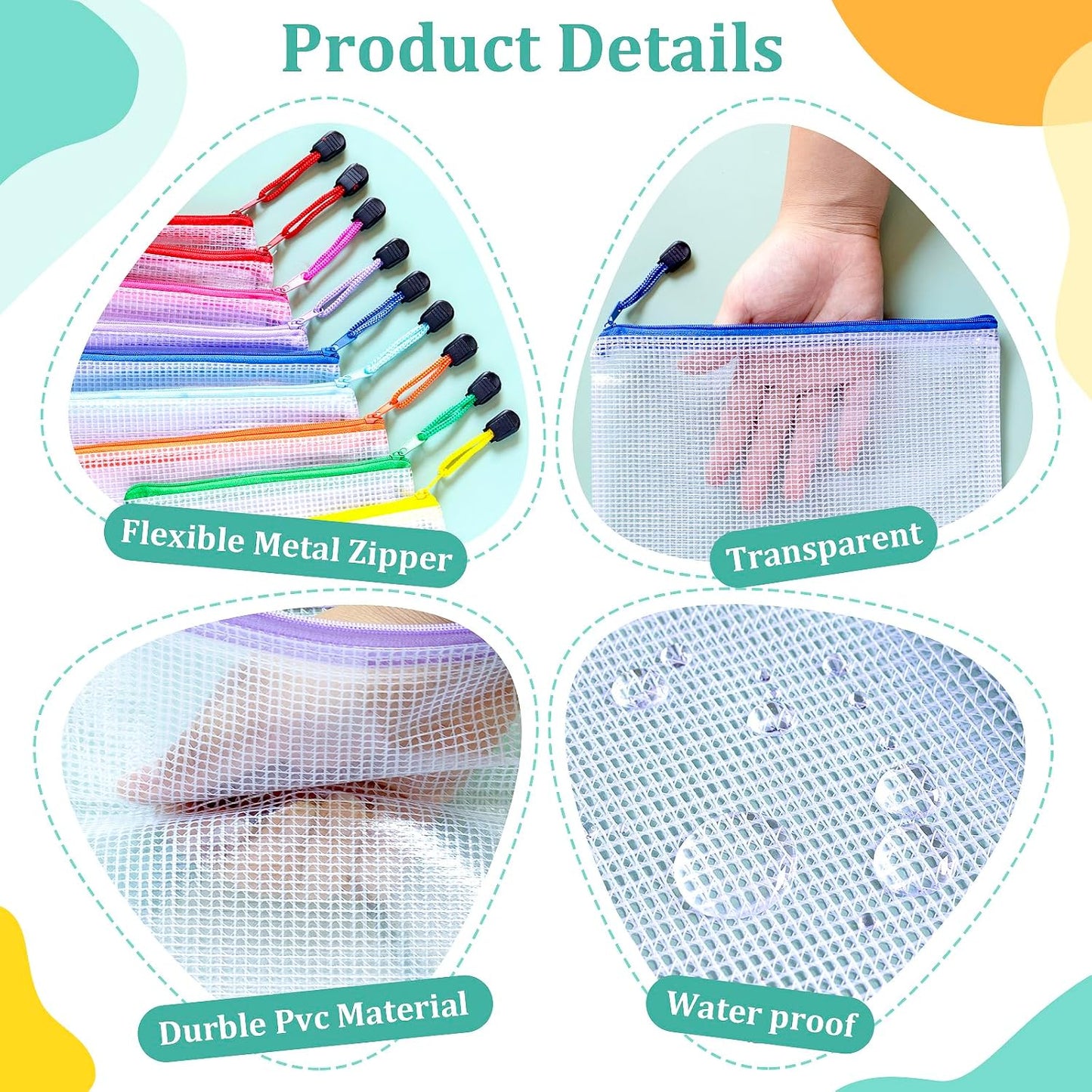 10pcs Mesh Zipper Pouch Bags, 10 Sizes Zipper Bags for Organizing, Mesh Bags With Zipper, Plastic Zipper Pouches, Black Zipper Pouches for Puzzle, Board Game Storage, Travel Pouch