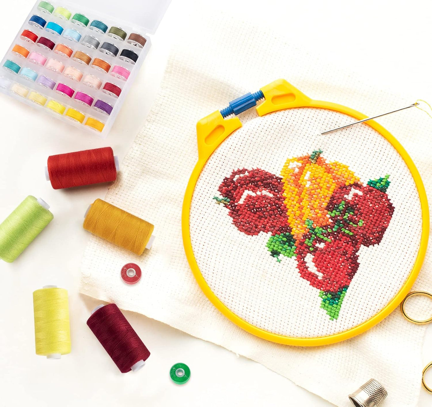 ilauke 72 Pcs Sewing Thread 700 Yards, 36 Colors Prewound Bobbins Thread for Sewing, Polyester Sewing Machine Threads for Brother Singer Janome with Sewing Supplies