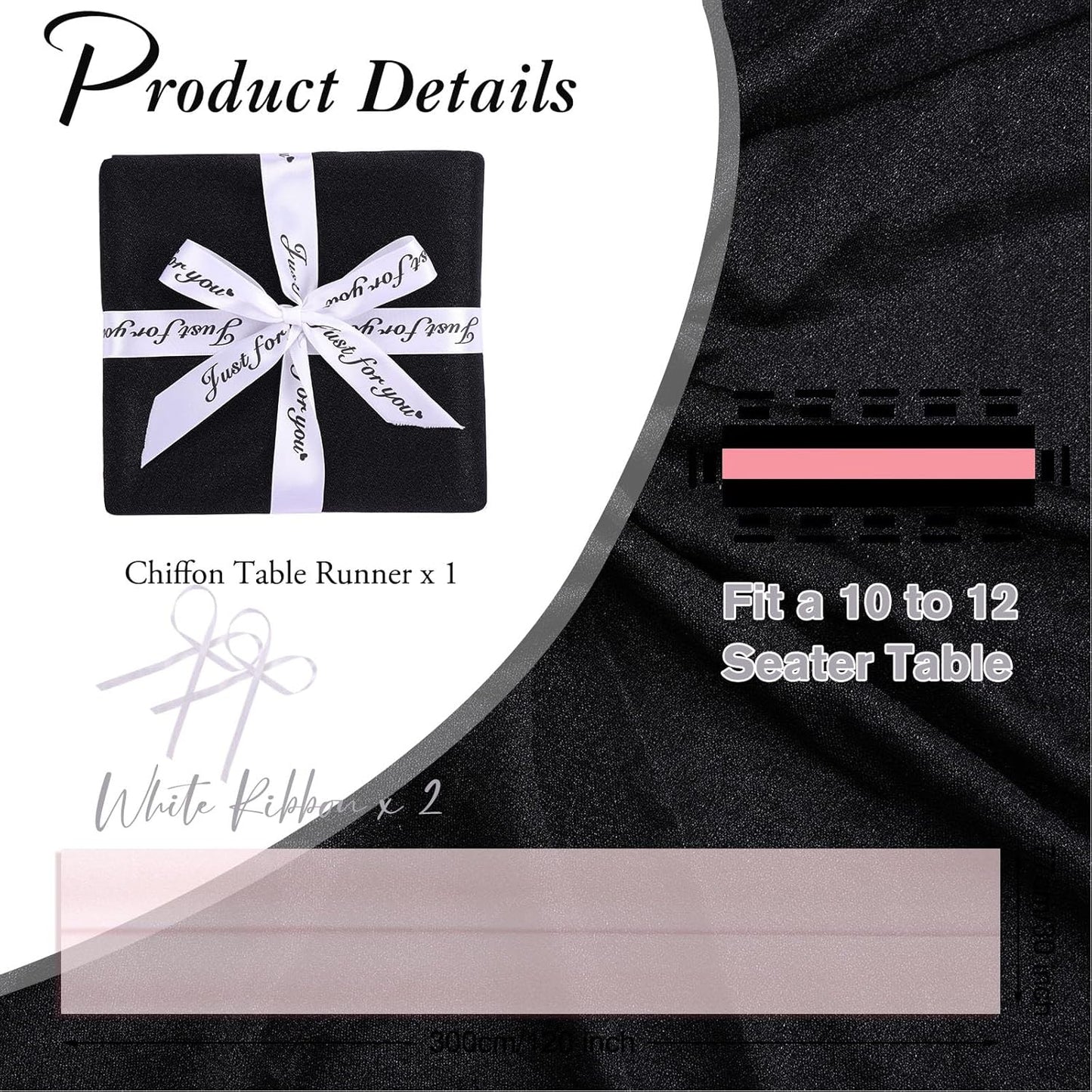 10ft Black Chiffon Table Runner 30 x 120 Inches Sheer Long Tulle Table Runner for Rustic Boho Wedding Birthday Party Decor Bridal Baby Shower Decorations
