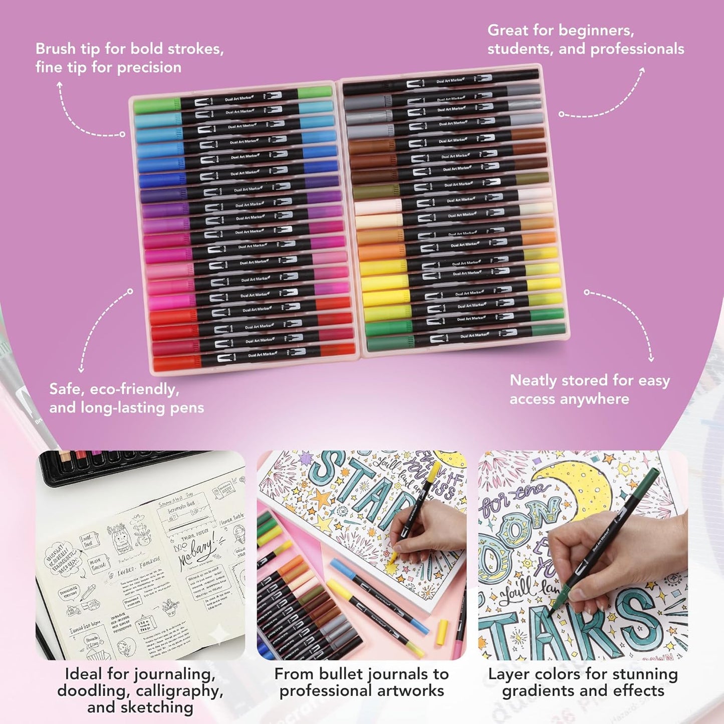 Incraftables 36 Color Dual Tip Calligraphy Pen Set – Artist Brush Pens & Fine Tip Markers for Writing, Journaling, Coloring, and Calligraphy