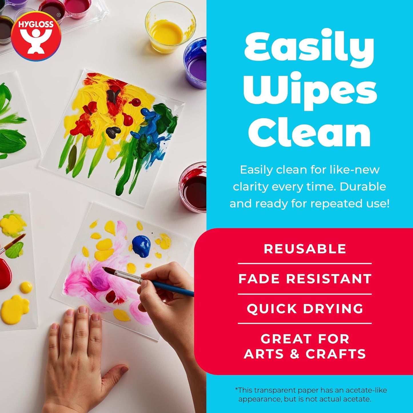 Hygloss 12" x 12" Acetate Paper - 7 Mil Clear Acetate Sheets for Crafts Projects, Cricut Stencil Sheets, Classroom Stencil Sheets, Reusable Transparent Clear Plastic Sheet (Not for Printers) 48 Pack