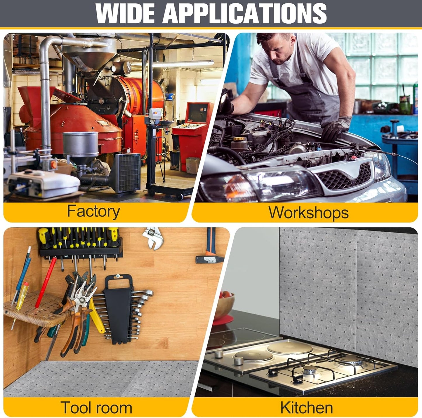 10PC Oil Absorbent Pads | 13"X10" Meltblown Polypropylene Mats, Hand-Tear Lines for Automotive & Workshop | Vacuum Eco-Packaging, Reusable Spill Control