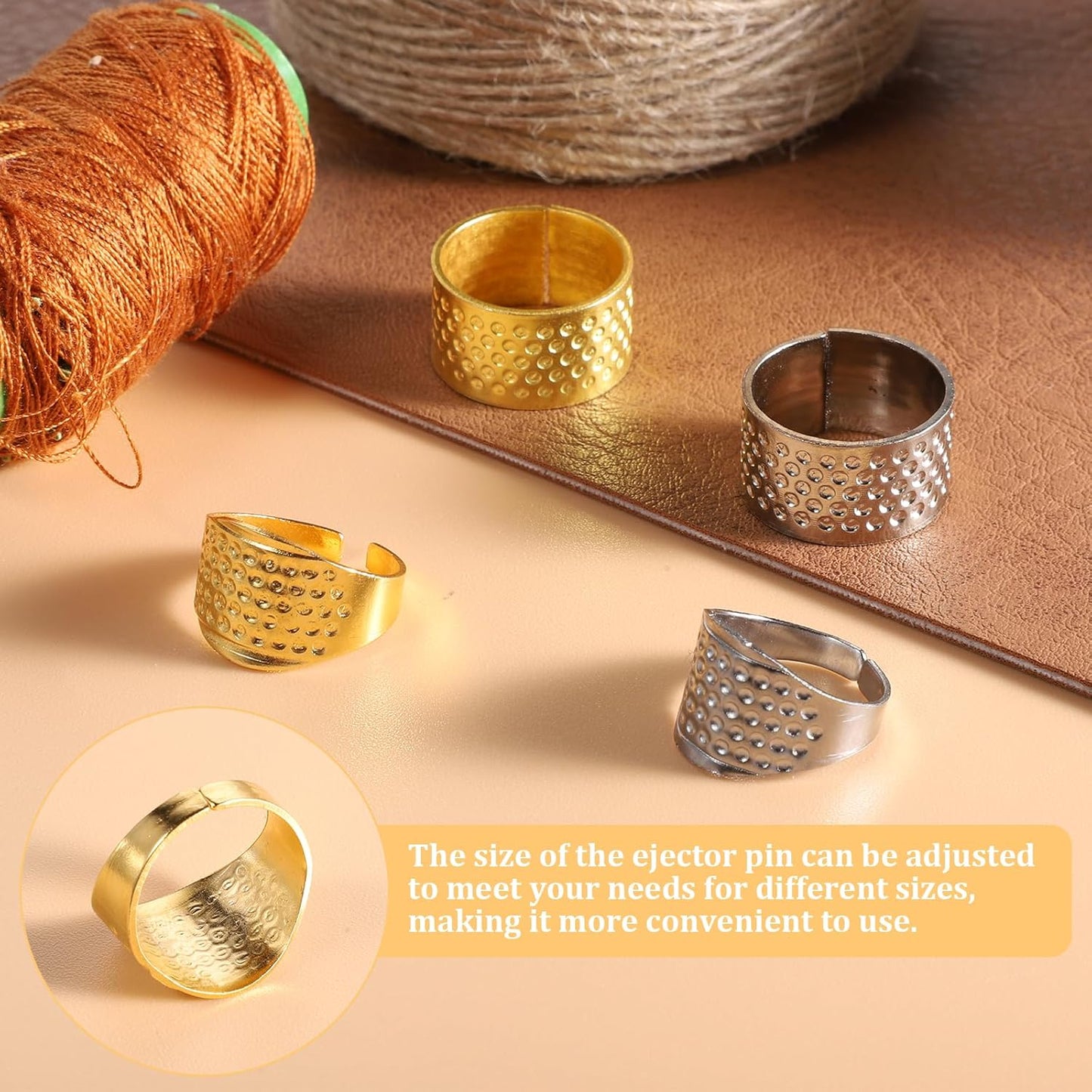 10PCS Hand-Working Sewing Thimble Adjustable Metal Sewing Thimble Rings Fingertip Thimbles Metal Dazzle Color Leather Finger Protectors Thimbles Ring for Knitting Quilting Embroidery DIY Craft Tools