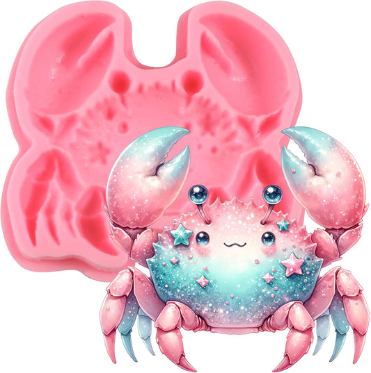 1 Pcs Cute Crab Chocolate Silicone Mold, Ocean Theme Cake Decoration Fondant Mold, for Summer Party Cupcake Toppers Cookies Candy Chocolate Gum Resin Modeling Clay Plaster Soap Reusable