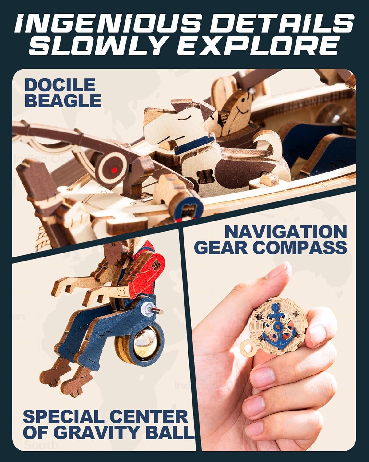 ROKR 3D Wooden Puzzles for Adults,Gravity Swing Ocean Fisher Model kit, 161Piece 3D Puzzles for Adults