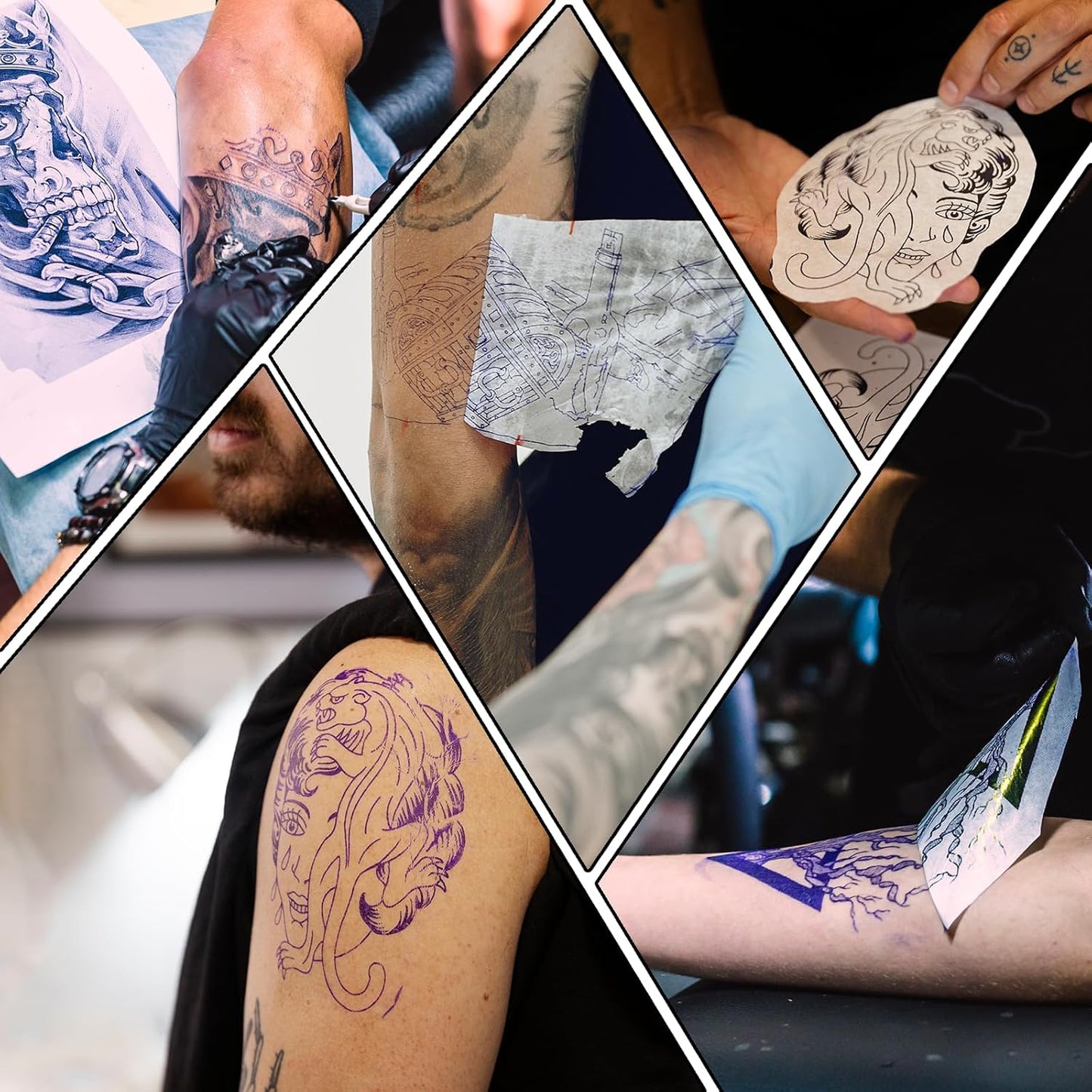 100 Sheets Tattoo Transfer Paper A4 Size Professional Thermal Stencil Paper for Artists, Dual Use with Copier or Hand Drawing, Cut-to-Fit Design