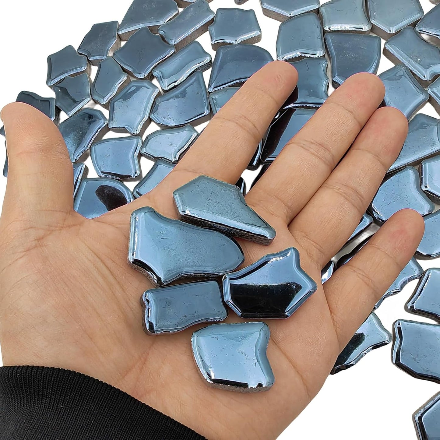 0.78"-1.57" Irregular Ceramics Mosaic Tiles,1.1LB Mosaic Pieces Stones for Home Decoration DIY Craft Plates Flowerpots Vases Cups Mosaic Making Supplies (Iridescent Black 1)