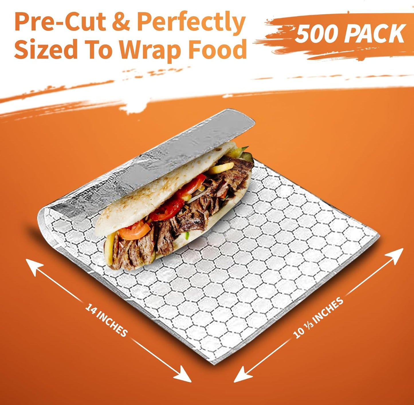 Insulation Sandwich Wrapping Paper Aluminum Foil Sheets - [500 Pack] - (14" x 10.3") - Aluminum Foil Sandwich Wrap Sheets For Sandwich Wraps, Burritos and BBQ