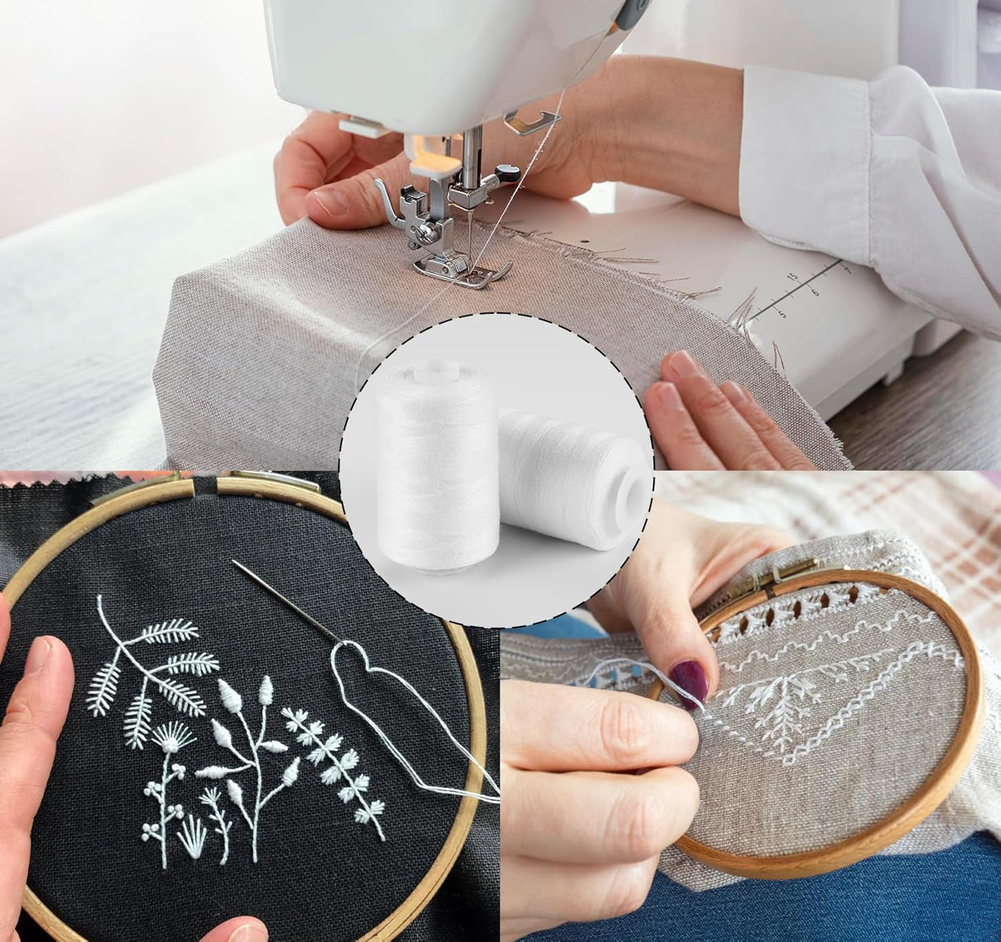 ilauke Thread for Sewing 12 Spools 1000 Yards Each, Polyester All Purpose Thread White Sewing Threads for Sewing Machine/Hand Sewing/Hand Quilting Thread