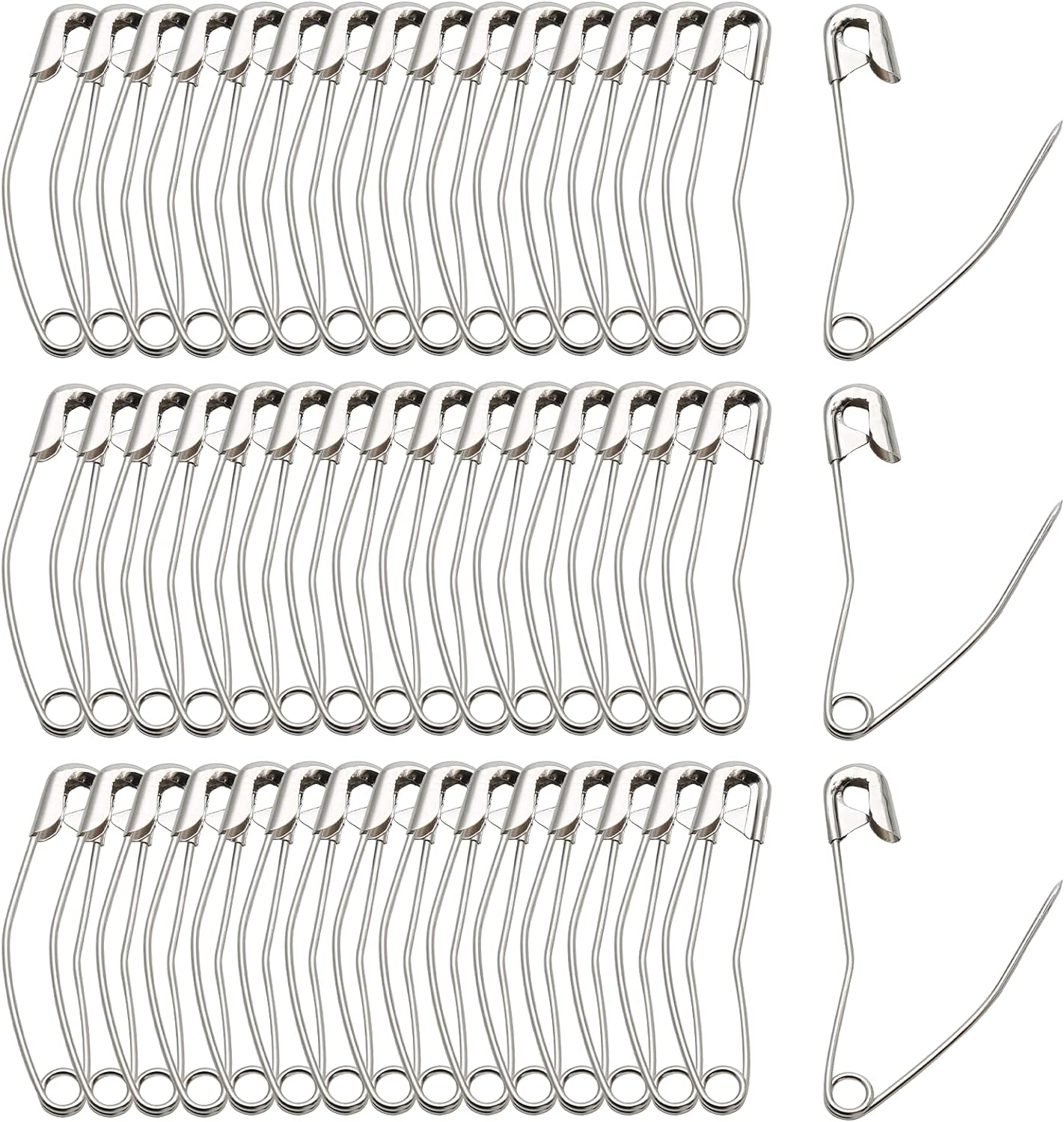 100Pcs Curved Safety Pins Size 3, 2" / 50mm Quilting Basting Pins, Bent Safety Pins for Quilting and Knitting (Sliver)