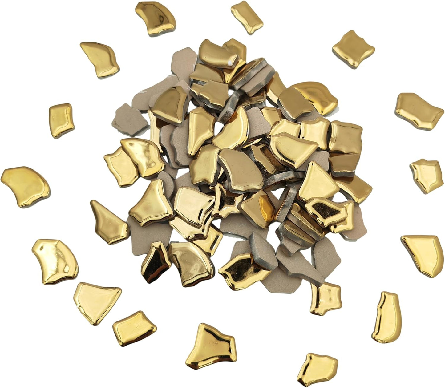 0.78"-1.57" Irregular Ceramics Mosaic Tiles,1.1LB Mosaic Pieces Stones for Home Decoration DIY Craft Plates Flowerpots Vases Cups Mosaic Making Supplies (Gold)