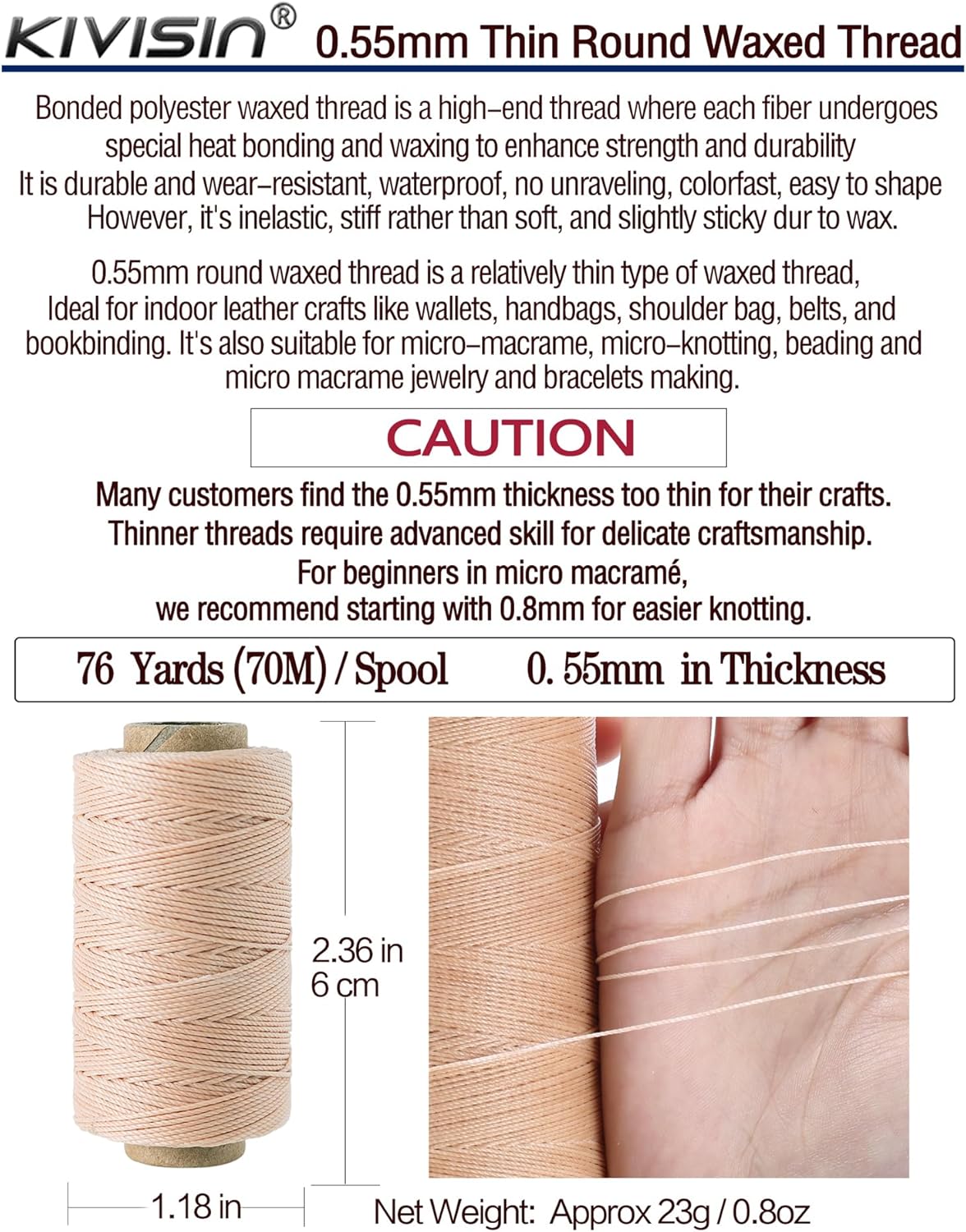 0.55mm Bonded Round Waxed Polyester Thread 76 Yards Each, 12 Rainbow Color Wax Coated String Thin Cord for Micro Macrame, Bracelets Braided, Leather Sewing, Stitching, Beading and Bookbinding