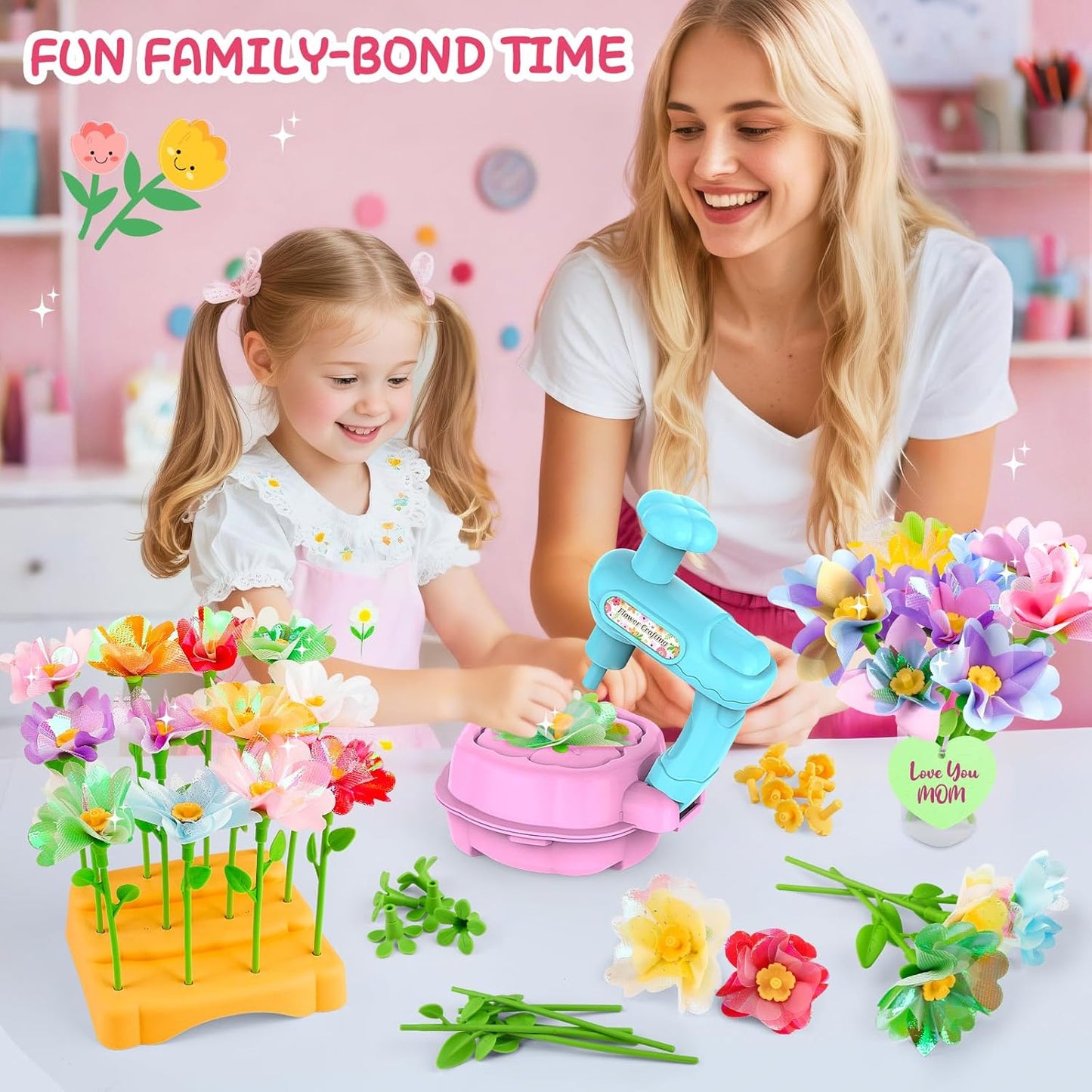 Wwzzey Fabric Flower Bouquets Toys - Arts and Crafts for Kids Ages 4-8 8-12, Kids Crafts DIY Kit with Blessing Cards, Birthday Christmas Gifts for 4 5 6 7 8+ Year Old Girls Boys