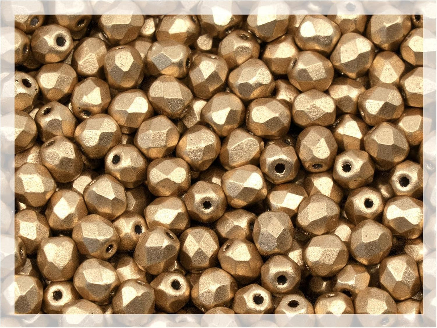 1.8 oz (50g, Approx. 600pcs) Faceted Fire Polished Pressed Czech Glass Beads 4mm (0.16in), Aztec Pale Gold - 01710