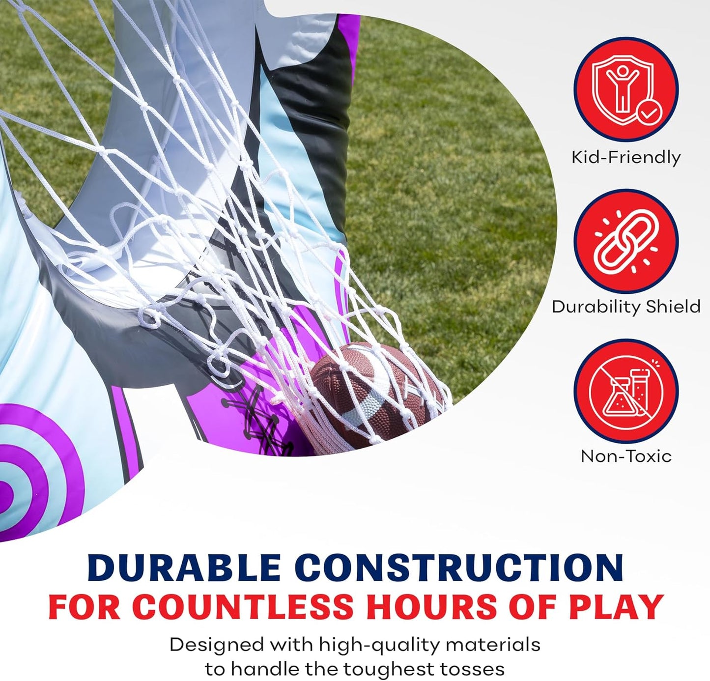 Inflatable Football Target - Double-Sided Toss Training Game with Mini Footballs - Fun Kids Throwing Football Games for Indoors, Outdoors, Birthdays, Camping, Beach - 65 Inch