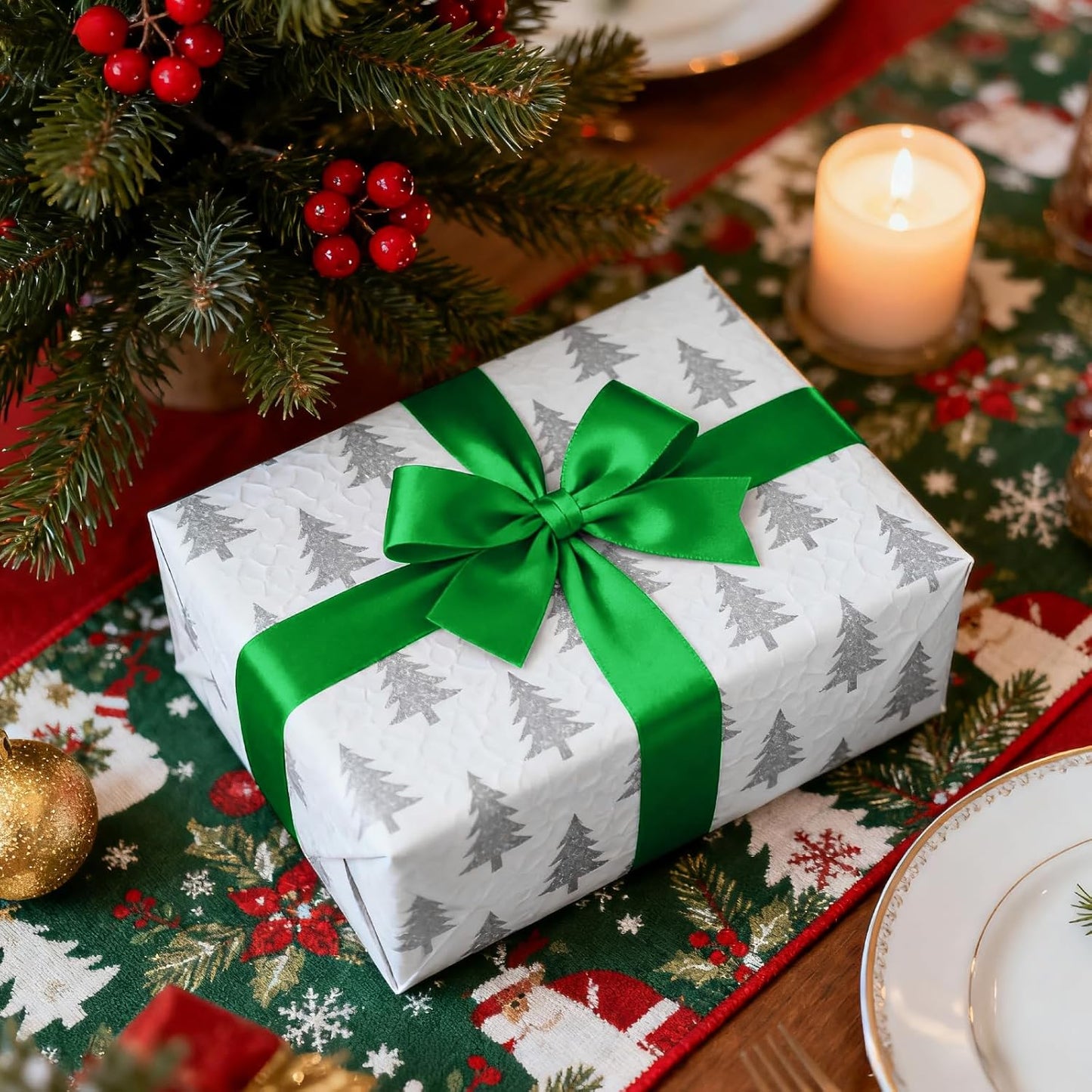 1-1/2 Inch 25 Yards Satin Ribbon Green, Solid Color Fabric Ribbon for Gift Wrapping, Wedding, Polyester Gift Ribbon for Birthday Party Decoration, Craft, Hair, Floral, Sewing