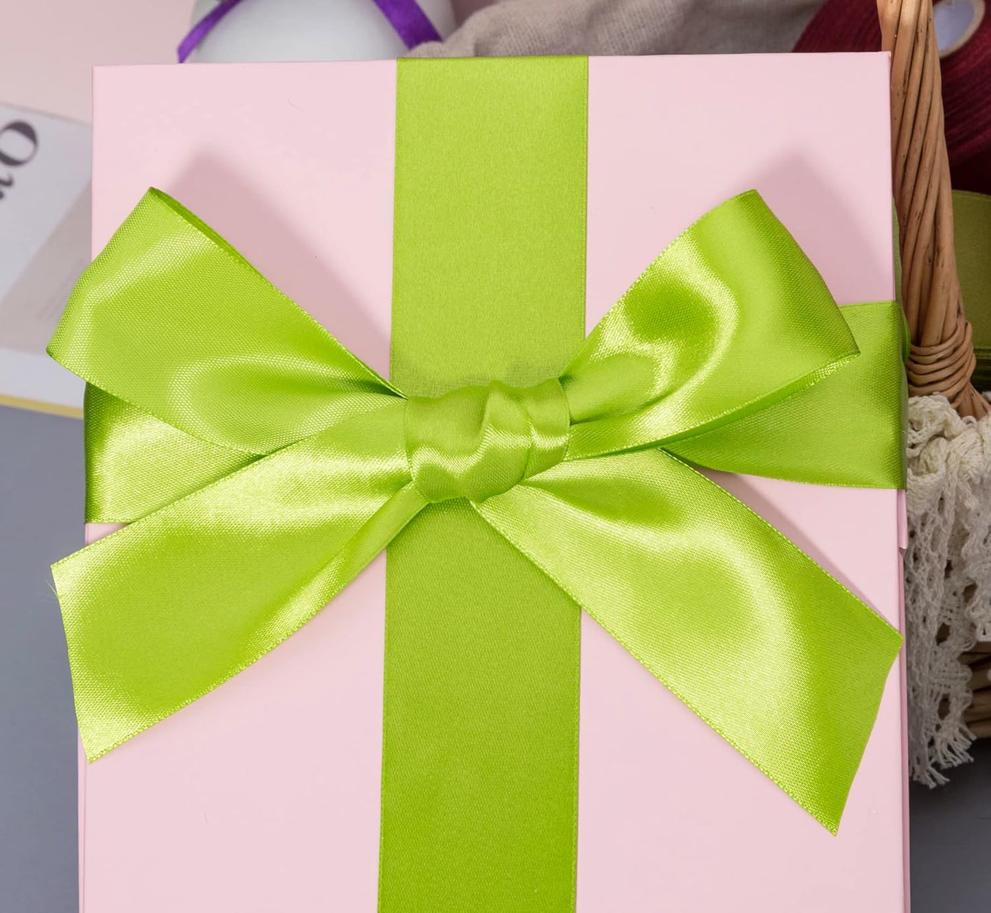 1 1/2 Inch Apple Green Solid Satin Ribbon, 50 Yards Craft Fabric Ribbon for Gift Wrapping Floral Bouquets Wedding Party Decoration