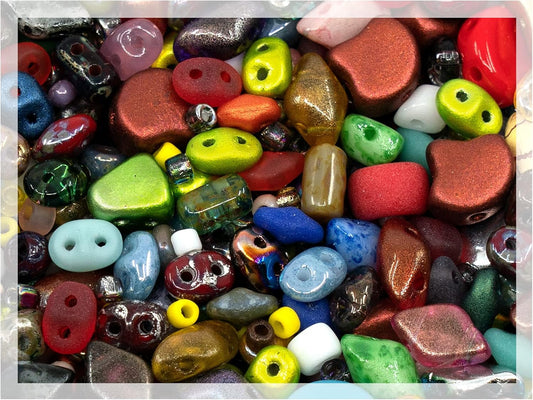 1.76oz (50g) of All MATUBO Glass Bead Mix (SuperDuo, MiniDuo, Ginko, Rulla, Nib-Bit, Paisley), 0.2-0.4inch (0.5-1cm),Mixed Colors