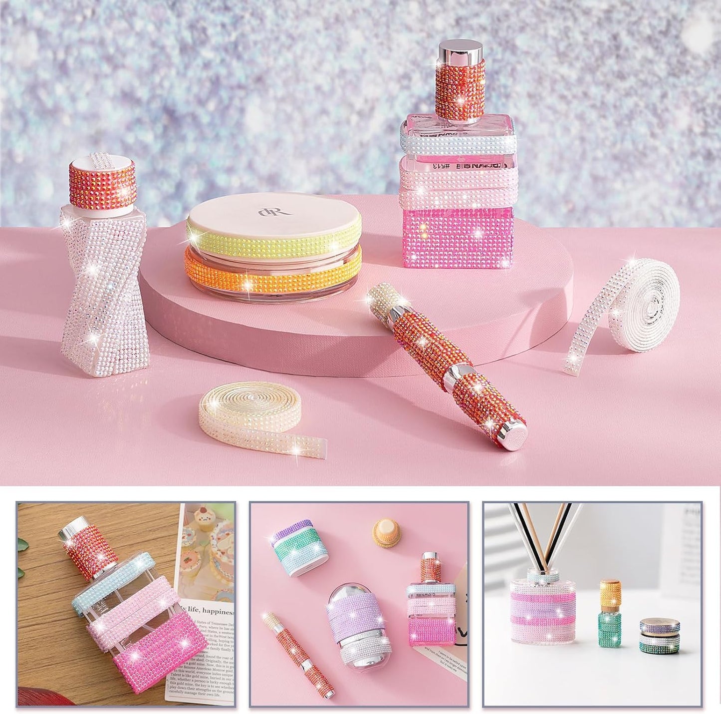 10-Yard Bedazzling Strips, 5-Rows Rhinestone Ribbon Self Adhesive,10-Rolls Rhinestone Strips for DIY Craft, Rhinestones for Crafting, Home Decor and Special Events, 10 Colors, 0.45inch Width