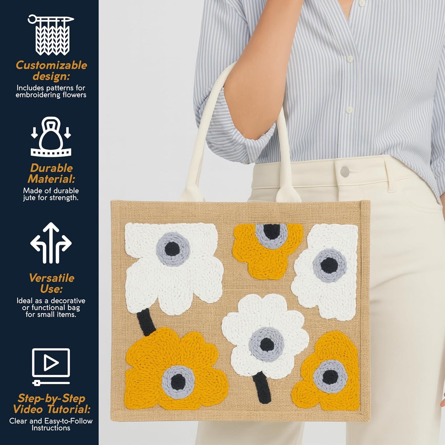 INNOVIATO Punch Needle Kit – Punch Needle Kits Adults Beginner – Big & Funtional Embroidery Set – Craft Kits for Adults – Embroidery Kit Beginner – DIY Tote Bag – Reusable Tote – Handmade Gift Idea