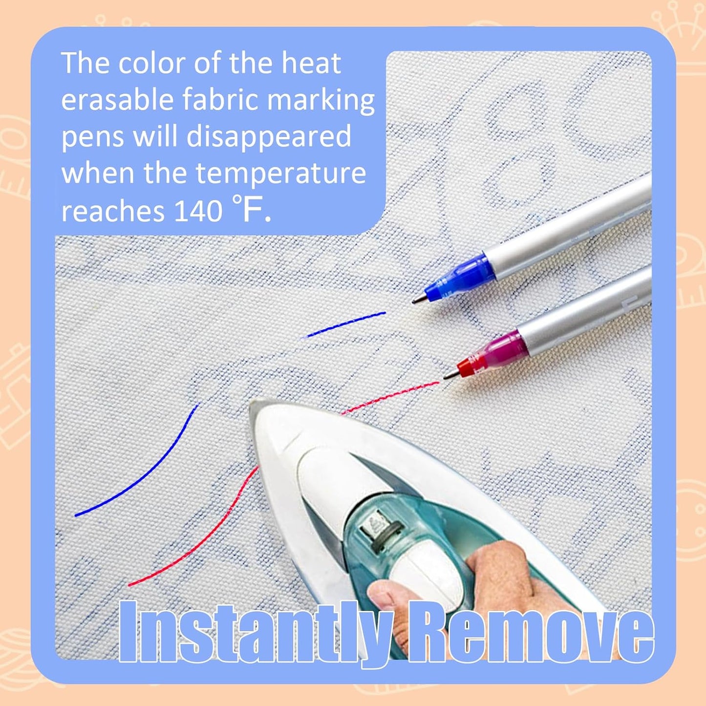 Heat Erasable Fabric Marking Pens Set | 11Pcs 3 Colors | Increase Ink Capacity & Writes Smooth | Sewing Quilting Supplies, Sewing Gifts