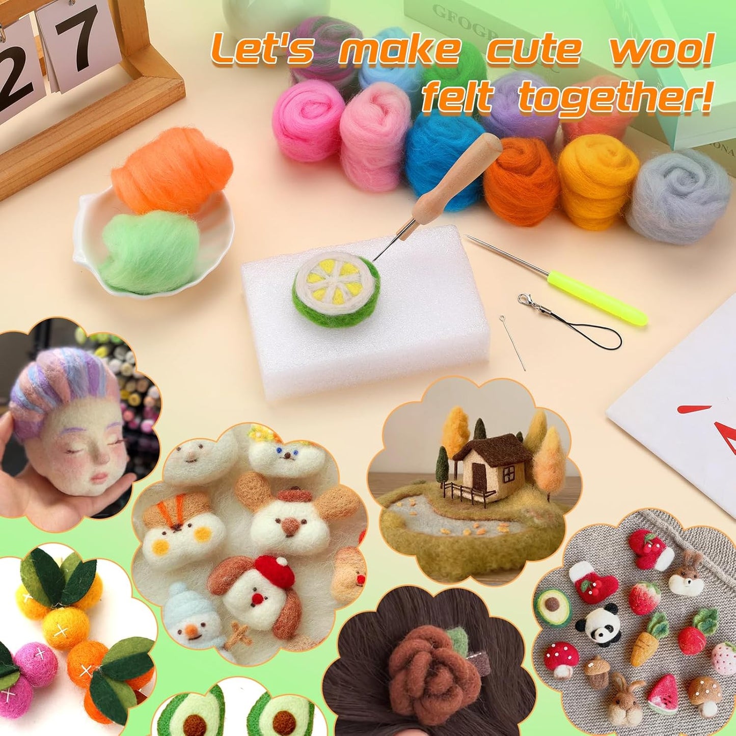 IMZAY Needle Felting Kit, 149 Pieces Needle Felting Tools for Beginner, 72 Colors Wool Roving Set, Felting Kit with Wool Felt Tools and Foam Mat, Felting Kits for Beginners Adult