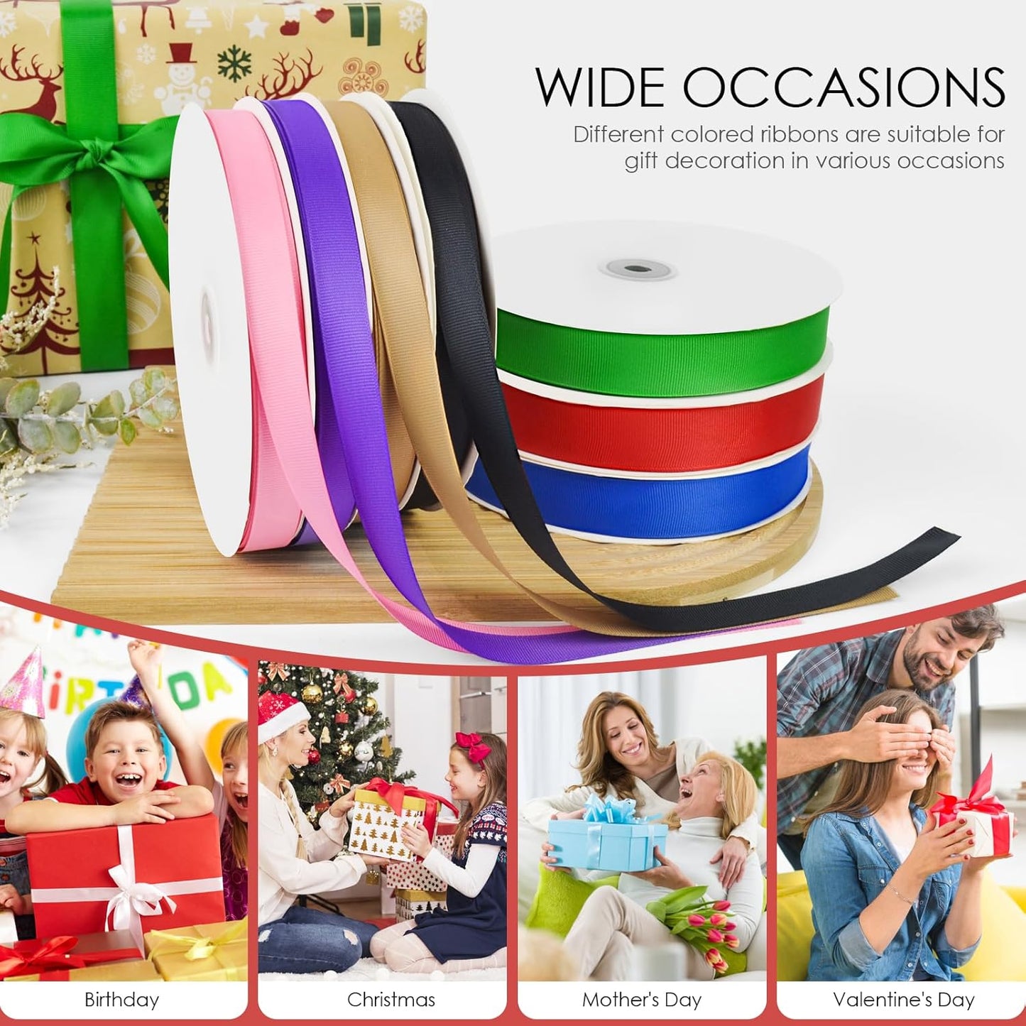 100 Yards 1.5 inch Grosgrain Ribbon, Solid Color Fabric Ribbon Perfect for Gift Wrapping, Wedding, Handmade Bows, Floral Bouquets and Party Decoration(red)