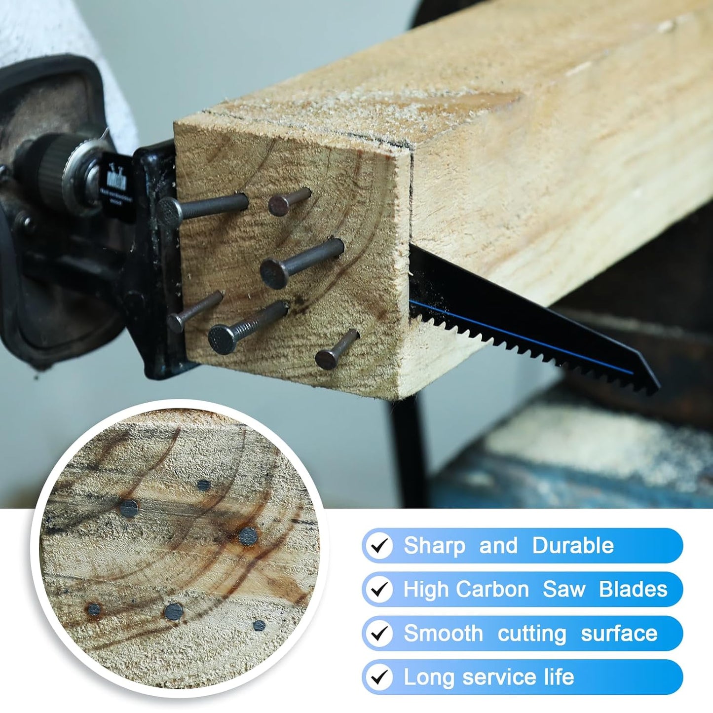 1 Pack 6 inch Reciprocating Saw Blades Set，6 TPI High Carbon Saw Blades for Wood with Nails ，Saw Blades with Organizer Case (1, 6T/6inch)