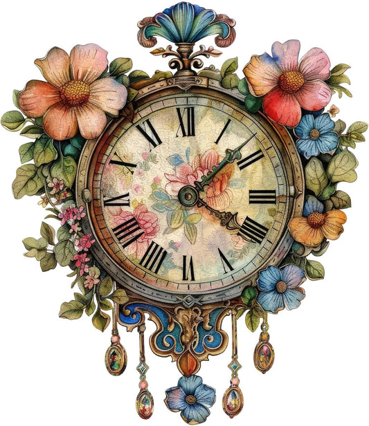 Wooden Jigsaw Puzzles 500 Pieces, Flower Clock Wooden Puzzles for Adults, 18.5'' x 16'' Unique Shaped Wood Puzzle, Beautiful Package, Best Gift for Adults and Kids, Family Game