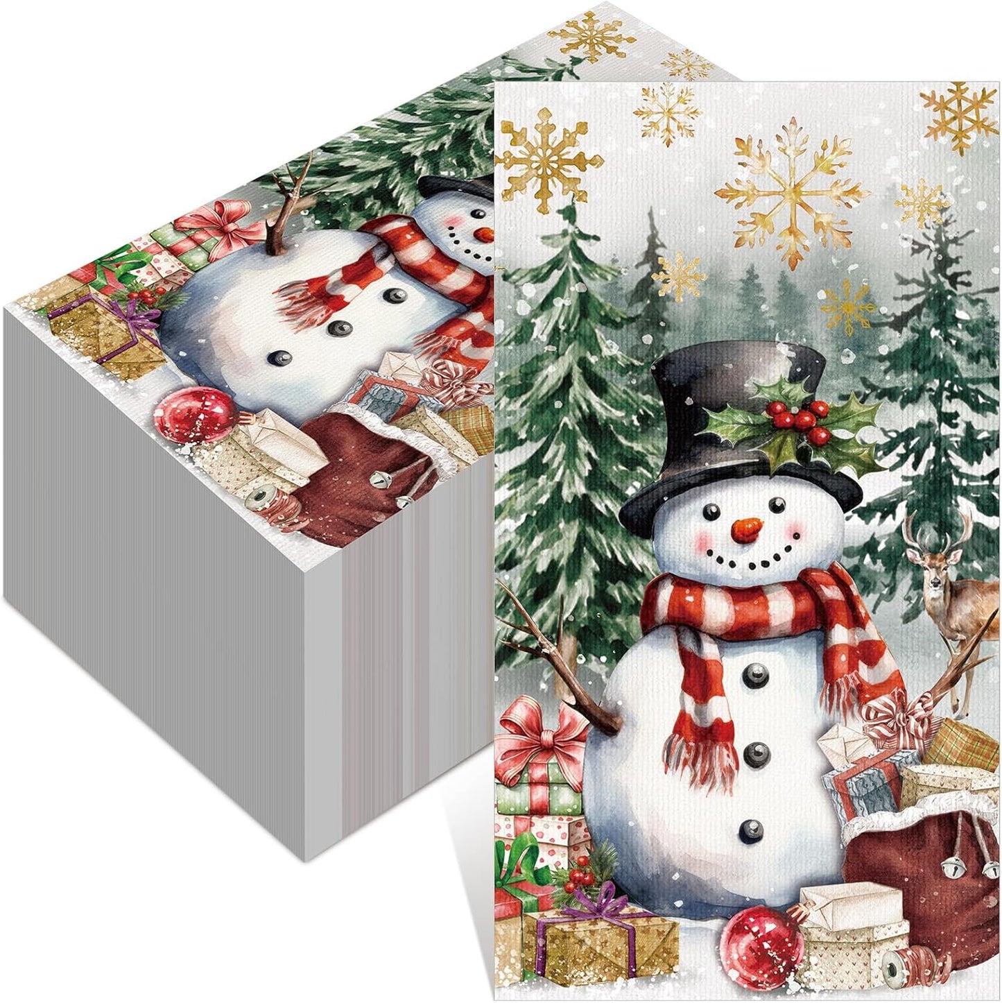 100 Pcs Christmas Guest Napkins 2 Ply Snowman Disposable Paper Napkins for Decoupage Snowflake Elk Xmas Tree Decorative Winter Christmas Cocktail Guest Hand Towel for Party Table Dinner Bathroom