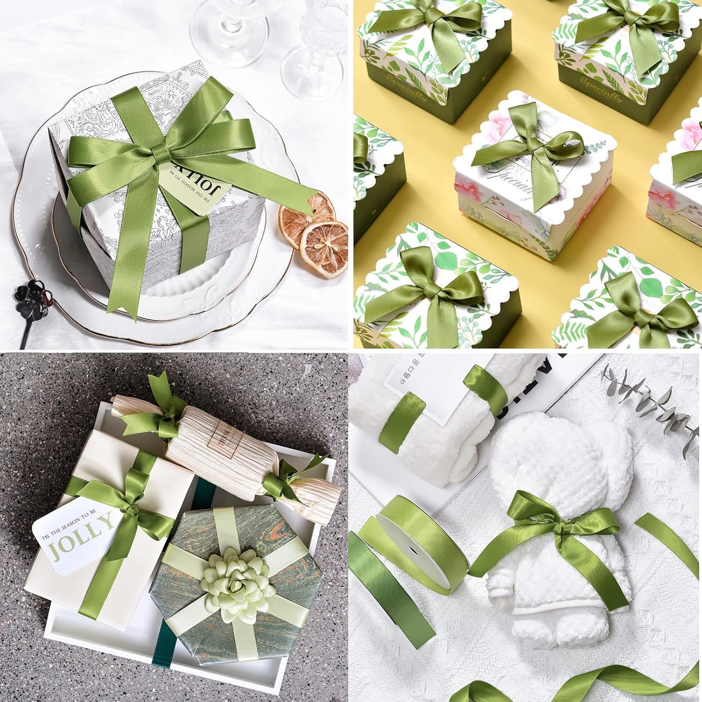 1" x 100 Yards Olive Green Polyester Satin Ribbon Single Faced Bulk Fabric Ribbons for Gift Wrapping, Crafting, Bows Making, Flower Bouquet, Wedding, Home Decor