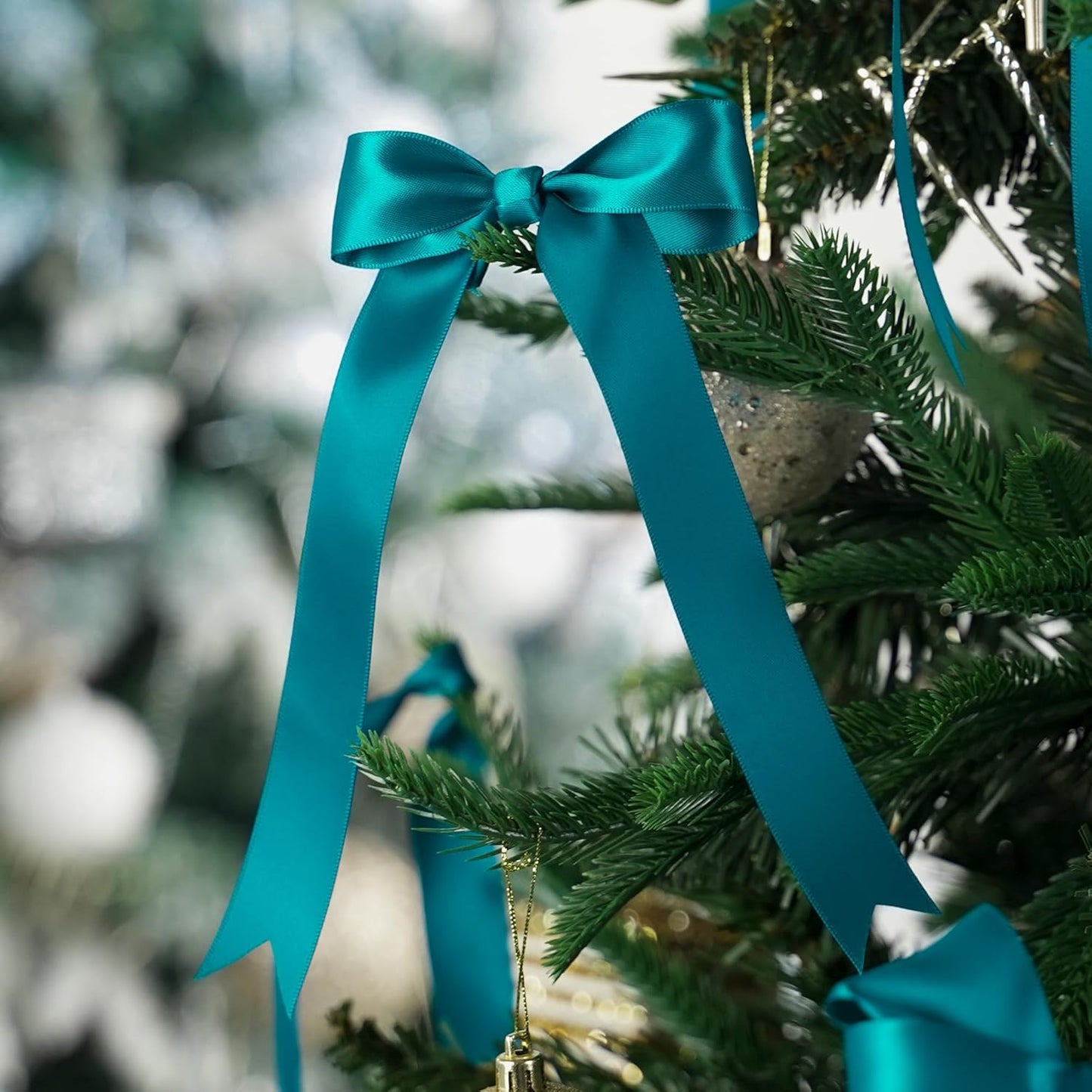 HUIHUANG Peacock Blue Satin Ribbon 1 inch x 50 Yards, Double-Faced Satin Fabric Ribbon for Christmas Gift Wrapping, Flower Bouquet, Invitations, Holiday Decor, Hairs, Bows Making