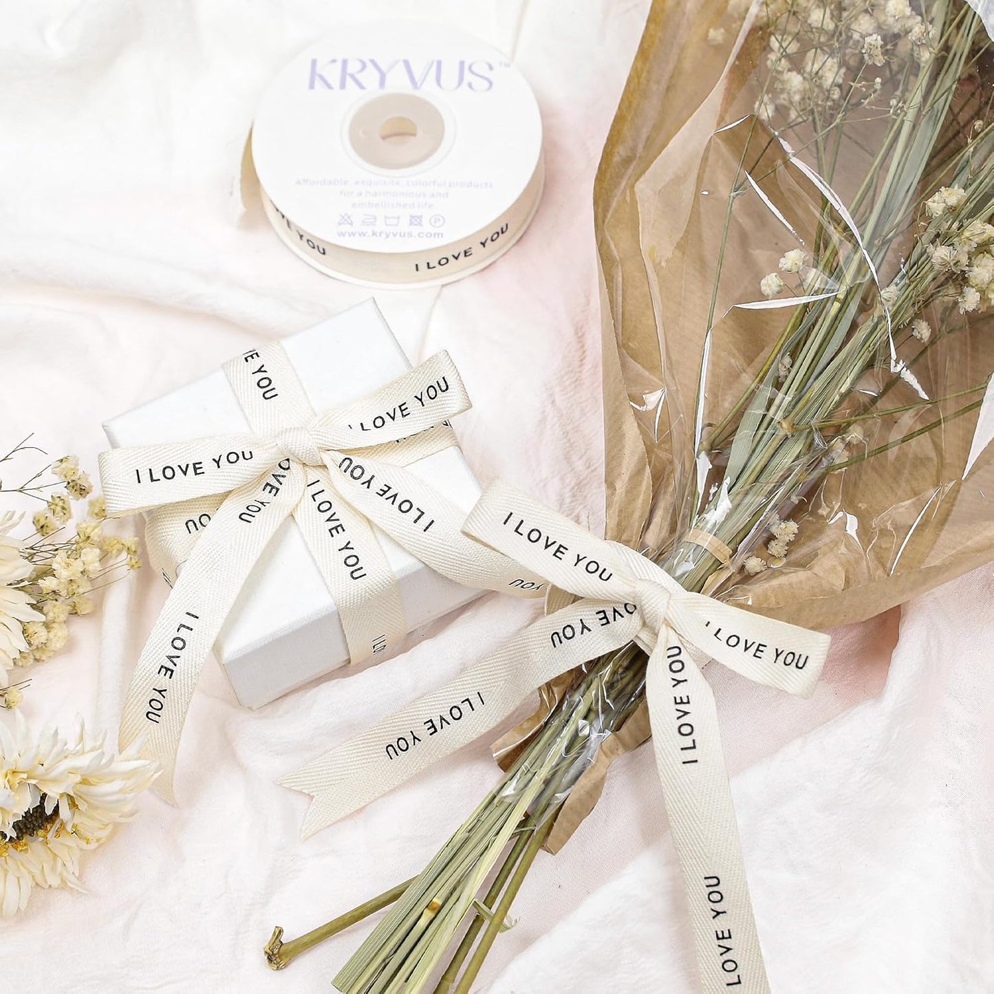 I Love You Ribbon - 5/8 Inch x 12 Yards Natural Twill Tape Ribbon, Cotton Herringbone Ribbons for Gift Wrapping, Birthdays, Weddings, Christmas, Anniversaries, Valentine's Day, Mother's Day