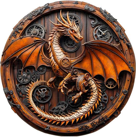 KAAYEE Wooden Puzzles for Adults, 3D Vision Mechanical Dragon Wooden Jigsaw Puzzles, Unique Shape Advanced Wood Puzzle Adult, Birthday Fathers Family Games (L-13.4 * 13.3in-300pcs)