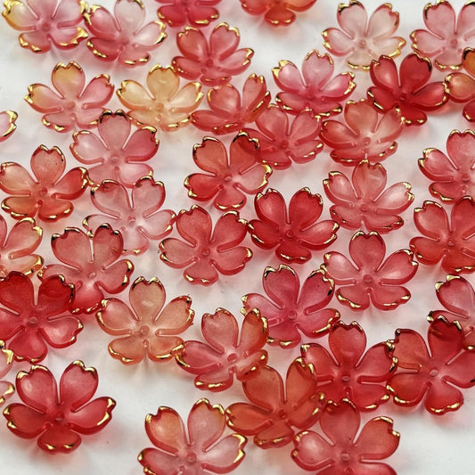 100pcs Acrylic Flower Beads, 19mm Cherry Blossom Plastic Gradient Flower Spacer Beads for DIY Crafts Bracelet Necklace Earrings Jewelry Making(Red Yellow)