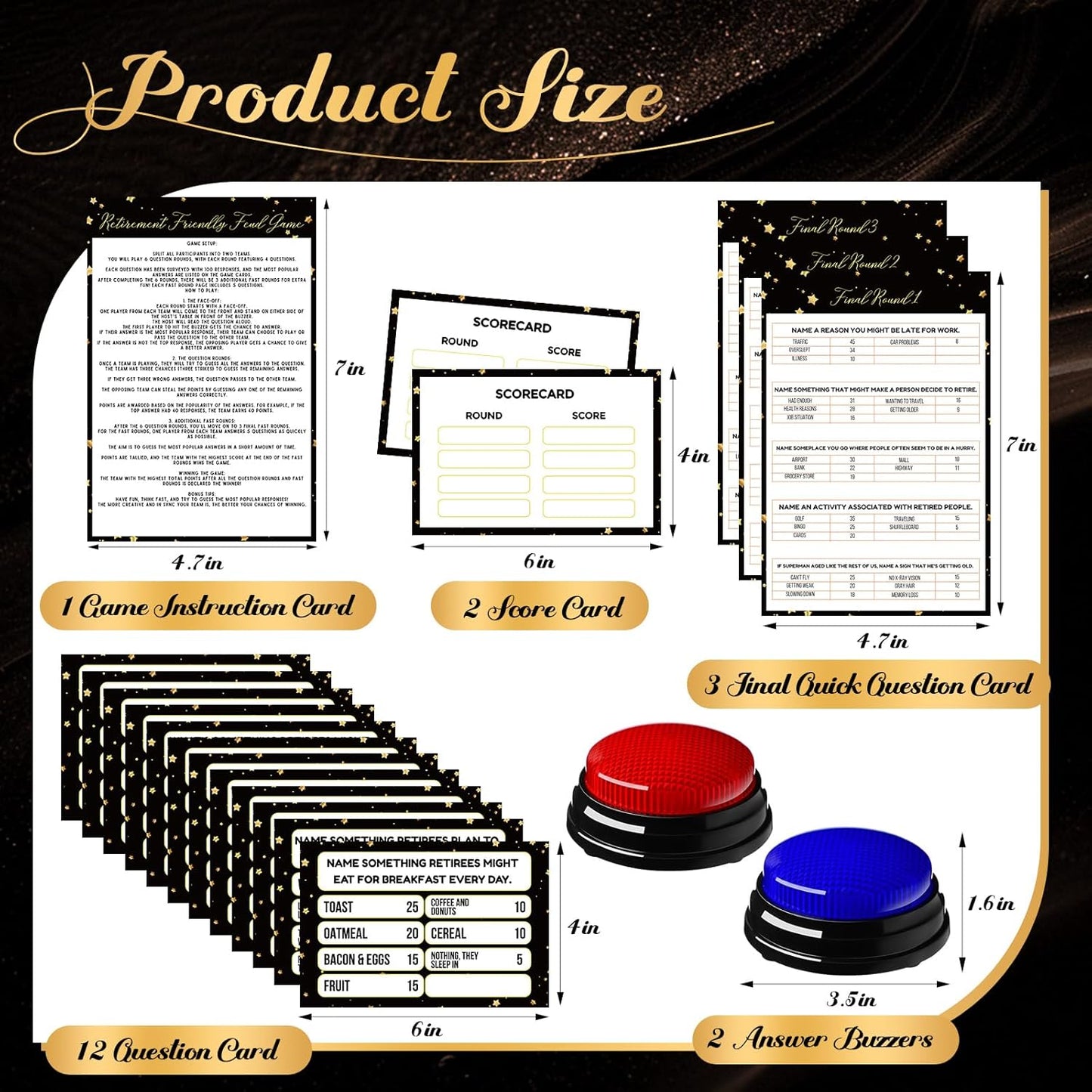 20 Pcs Retirement Friendly Feud Game Set Retirement Party Game Trivia Quiz with 18 Card 2 Buzzer for Adults Family Games Activities Party Supplies, Battery Not Included