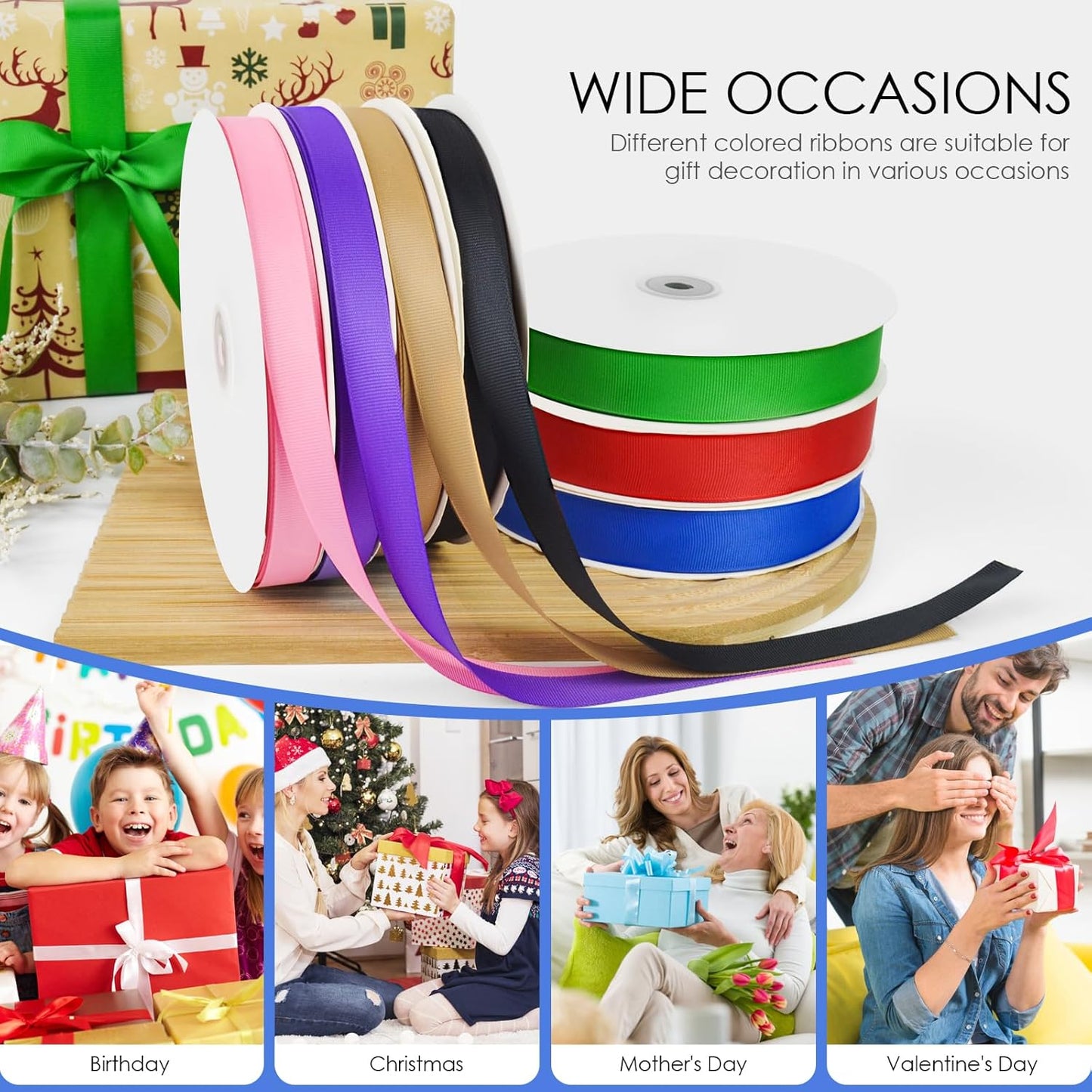 100 Yards 1 inch Grosgrain Ribbon, Solid Color Fabric Ribbon Perfect for Gift Wrapping, Wedding, Handmade Bows, Floral Bouquets and Party Decoration(Royal Blue)