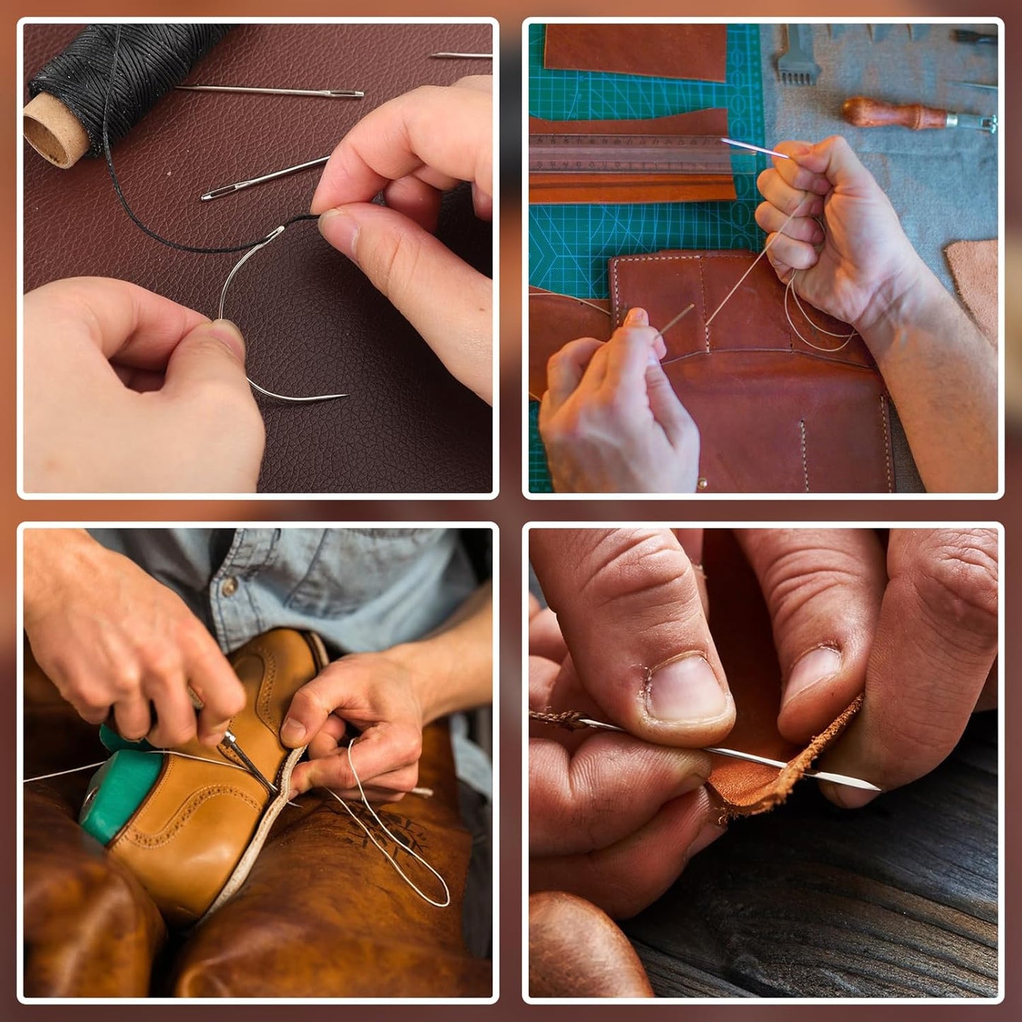 110Yards Waxed Thread with 7 Pcs Leather Needles for Hand Sewing 150D Flat Sewing Waxed Thread Leather Repair Needles for Sewing Upholstery Leather Canvas Bags Sofa Furniture（Black+Khaki）