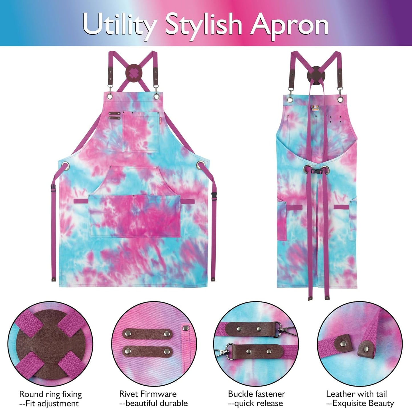 10 Pack Kitchen Apron, Work Apron, Canvas, Multiple Pockets, Gardening, Painting, BBQ, Artist, Carpenter, Sizes M to XXL, Phantom Blue