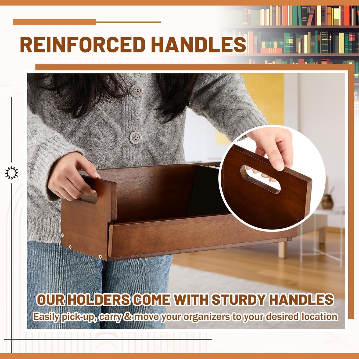 1 Set Wooden CD Storage Box Holder Shelf Cassette Tape Display Racks with Carrying Handles, Organizer Shelf for Movie Cases, DVDs, Each Set Can Store up to 36 Pcs CDs (Brown)