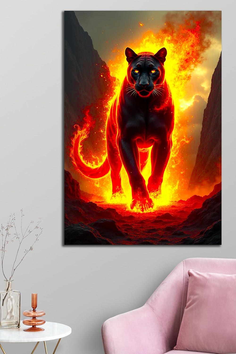 SpiritualHands Fiery Black Panther Glass Wall Art Painting for Living Room, Tempered Glass Modern Prints Decor, Large Vivid Color Panel for Bedroom, Kitchen, or Office